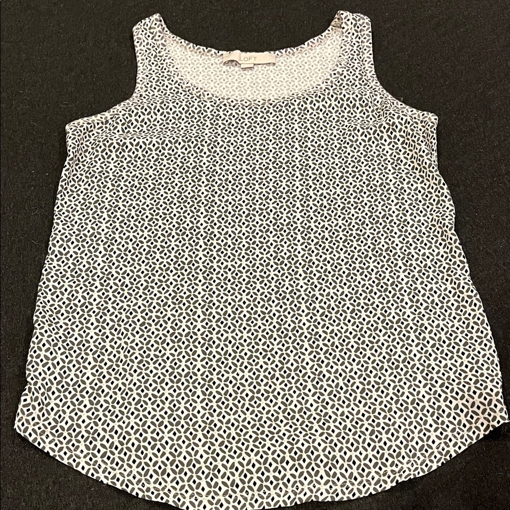LOFT Black and White Patterned Tank Top